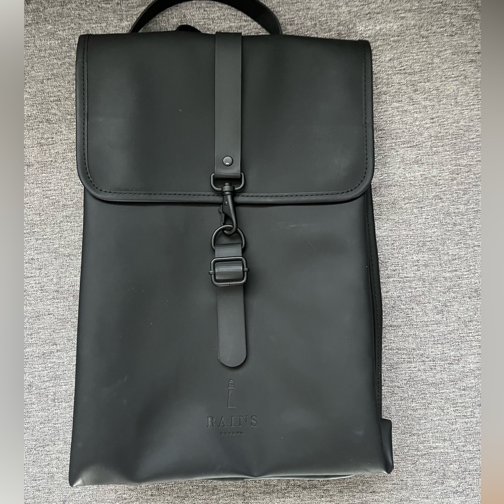 Rains Black Waterproof Roll-Top Backpack - Picture 1 of 5